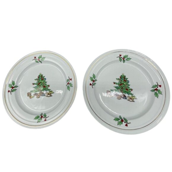 holiday hostess Christmas salad desert plate set of 2 tree white gold 8" READ - Picture 1 of 6